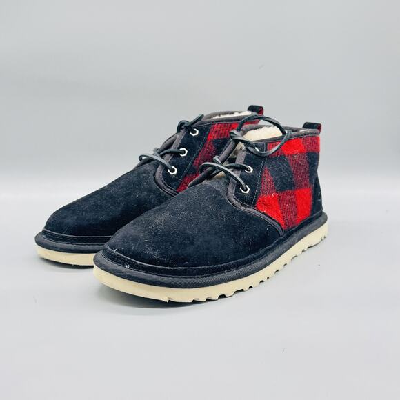 UGG Boots Mens 10 Black Suede Neumel Plaid Chukka Ankle Lace Up Lined Shoes main image 6